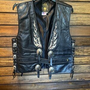 Black Leather Vest with Silver Accents